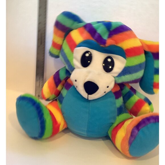 Peek A Boo Toys Plush Dog or Bear Rainbow Striped Stuffed Animal Soft Toy - Picture 2 of 8